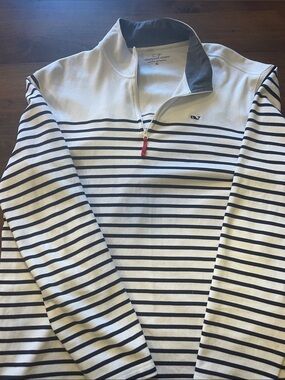 Vineyard Vines White & Navy Striped 1/4 Zip Pullover